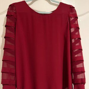 Burgundy blouse with sheer sleeves